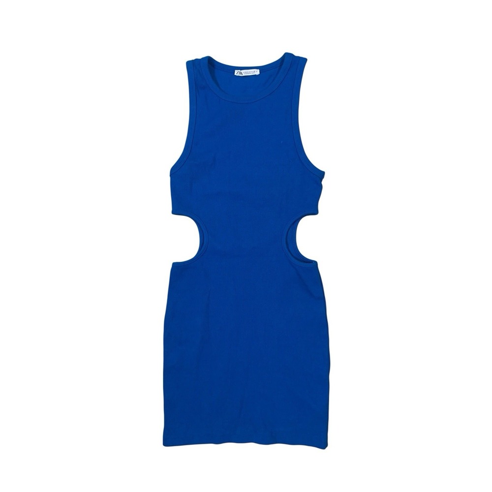 Zara M Blue Ribbed Cutout Midi Dress Bodycon Y2K Going Out Vacation Trendy